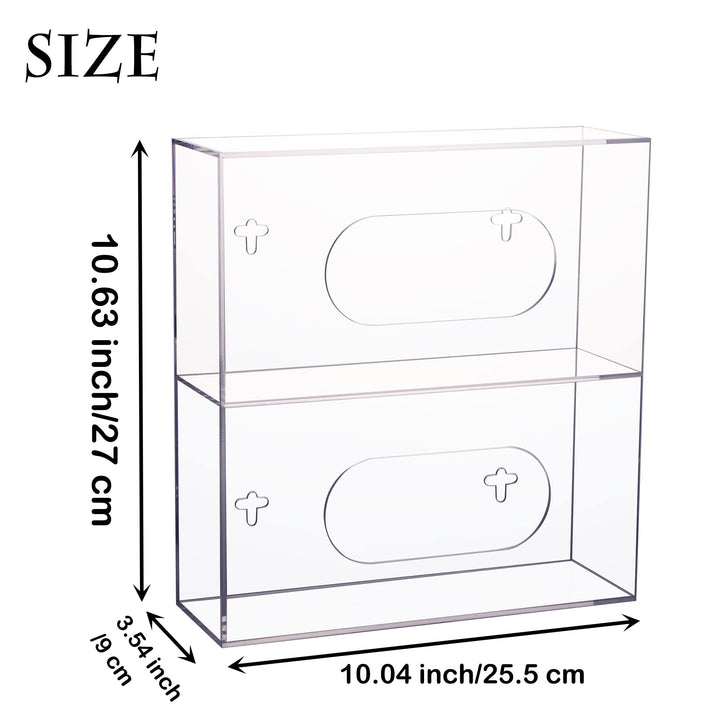 Glove Box Holder Dispenser Wall Mount, Clear Acrylic Double Gloves Rack for Medical, Latex, Rubber, Nitrile, Exam, Disposable Glove Boxes, Plastic Bags Holder Tissues Box Cover
