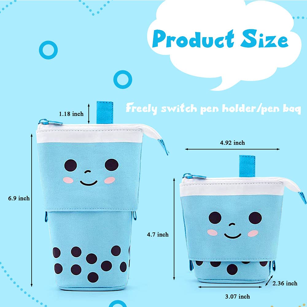 Milktea Cute Standing Pencil Case for Kids, Pop Up Pencil Box Makeup Pouch, Stand UP Christmas Gift kids Pen Holder Organizer Cosmetics Bag, Kawaii Stationary (Blue)