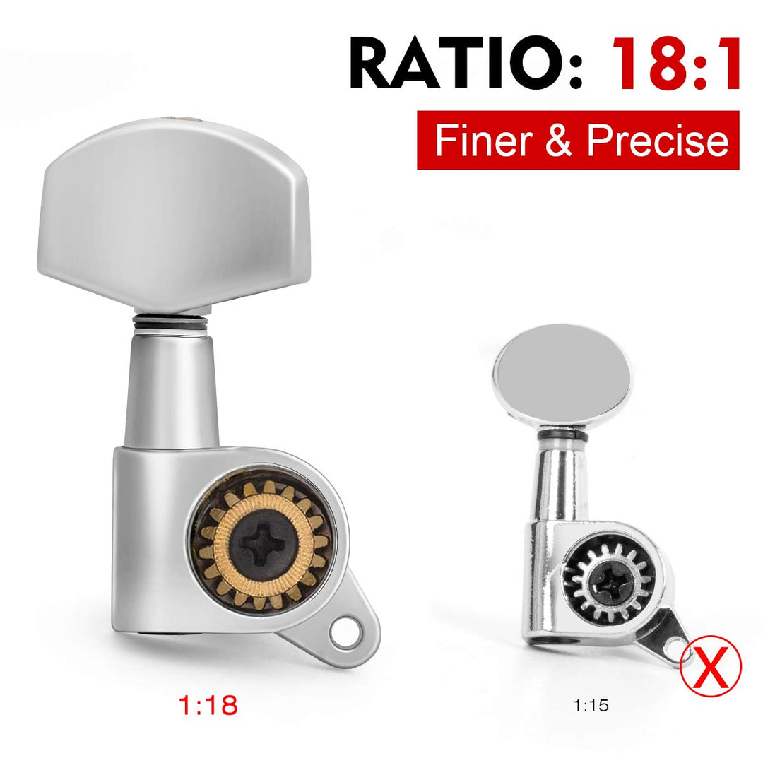 Guitar Tuning Pegs, Tuners Machine, 18:1 3L3R, Tuner Keys Heads, Closed Chrome for Acoustic Electric Guitars Luthier DIY Repair (Big Ellipse)