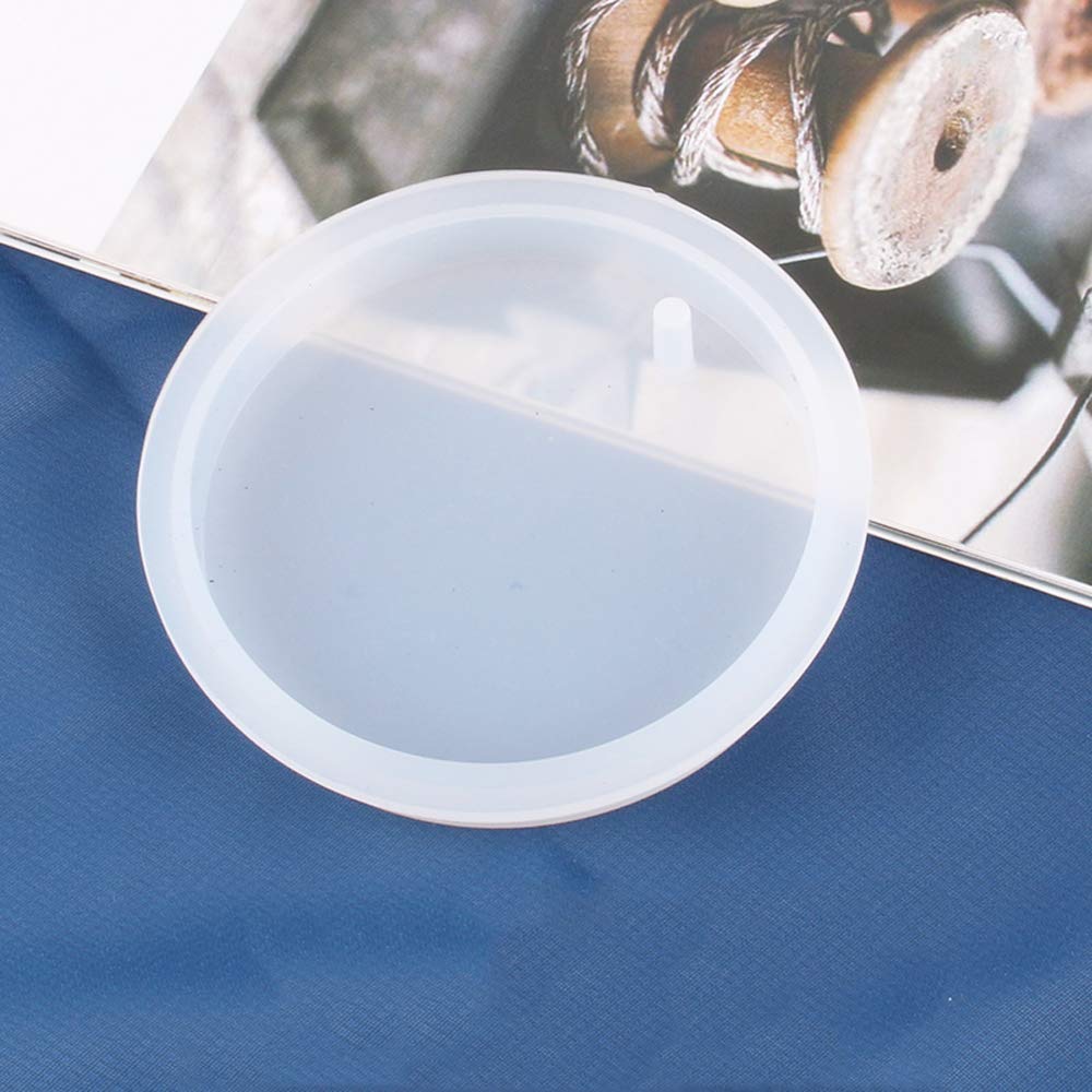 Round Keychain Silicone Mold Circle Keychain Charms Epoxy Resin Molds Casting Molds with Hole for DIY Crafts Making Large Size 6 Pcs