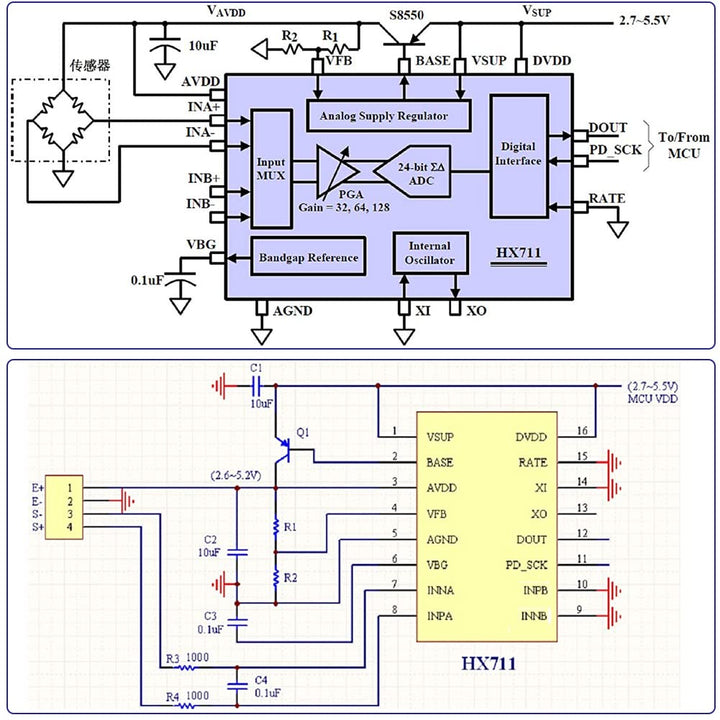 4pcs Load Cell 50kg Half Bridge Strain Gauge Human Body Digital Scale Weight Sensor + 1pc HX711 Amplifier AD Module for Arduino
