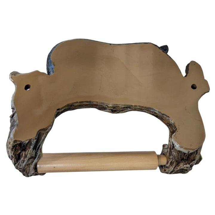 Rustic Cabin Style Black Bear on Log Toilet Paper Holder Wall Mounted