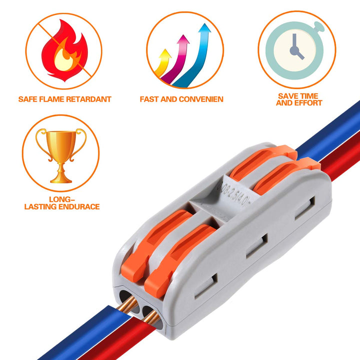 10 Pcs Conductor Compact Connectors Lever Wire Nut Electrical Connectors with Fixed Base for 2 Circuit Inline Splices 28-12 AWG