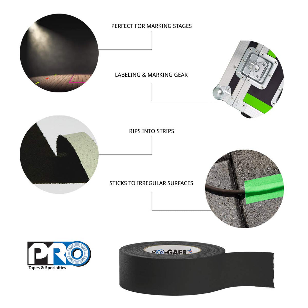 1 Width ProTapes Pro Gaff Premium Matte Cloth Gaffer's Tape With Rubber Adhesive, 11 mils Thick, 55 yds Length, Green (Pack of 1)