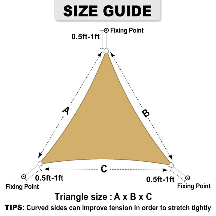 Triangle Sun Shade Sails for Patios 8 x 8 x 8 ft Sun UV Blocking Outdoor Canopy, Sunshades for Backyard, Lawn and Garden and All Outdoor Activities, Sand