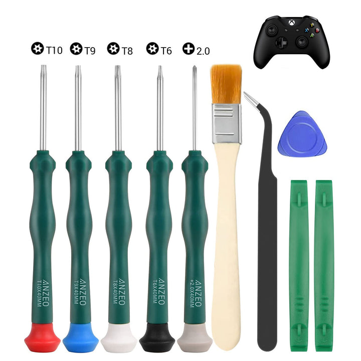 T6 T8 T9 T10 Xbox One Screwdriver Set, 9 in 1 Torx Security Screwdriver Repair Tool Kits for Xbox One/Xbox 360/PS3/PS4/PS5 Controller, Including Brush, Tweezers &amp; Opening Pry Tools