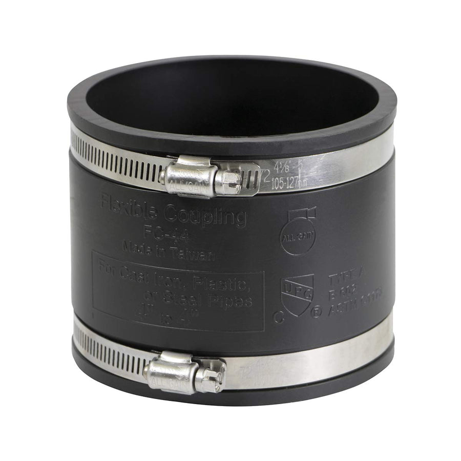 6I49 Flexible PVC Coupling With Stainless Steel Clamps, 4, Black