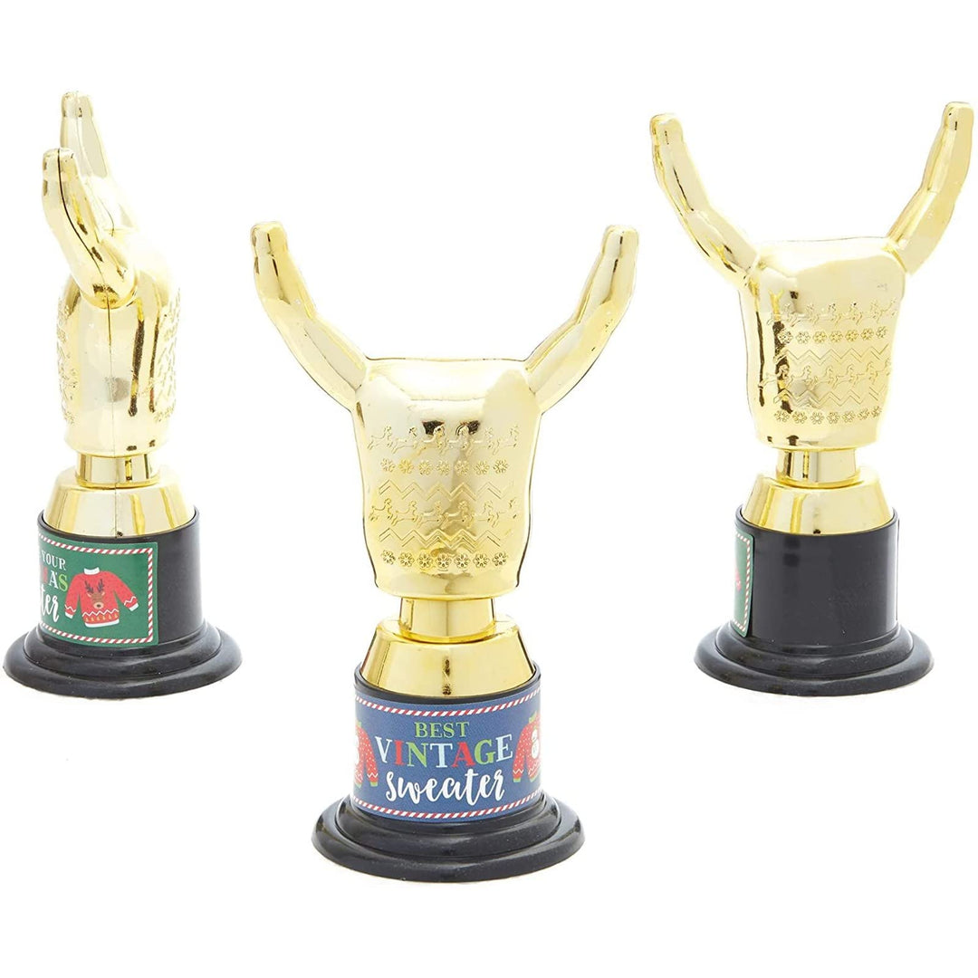 Christmas Party Ugly Sweater Award Trophy Set with Stickers – Pack of 12
