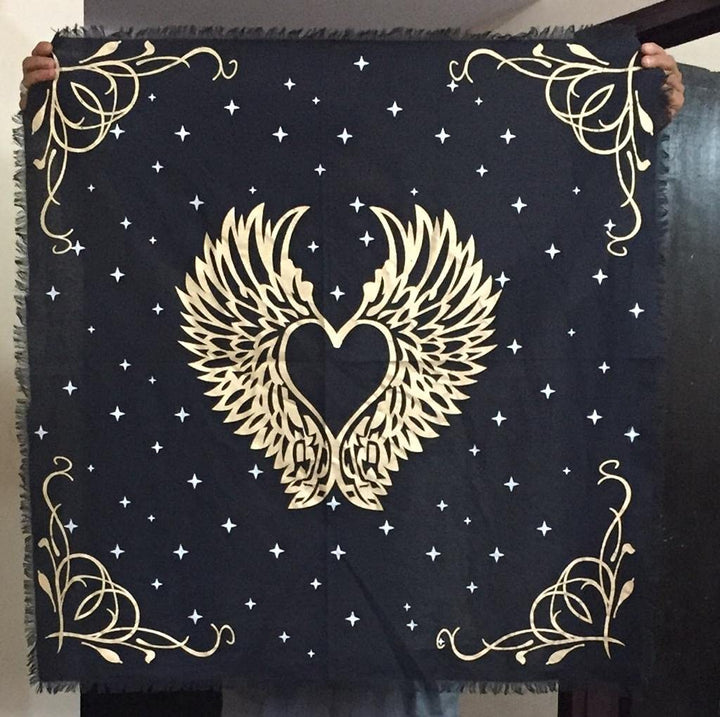Indian Consigners Altar Cloth Angel Wings Witchcraft Alter Tarot Spread Top Cloth Wiccan Square Spiritual 18 by 18 Sacred Cloth (Angel Wings Gold Silver)