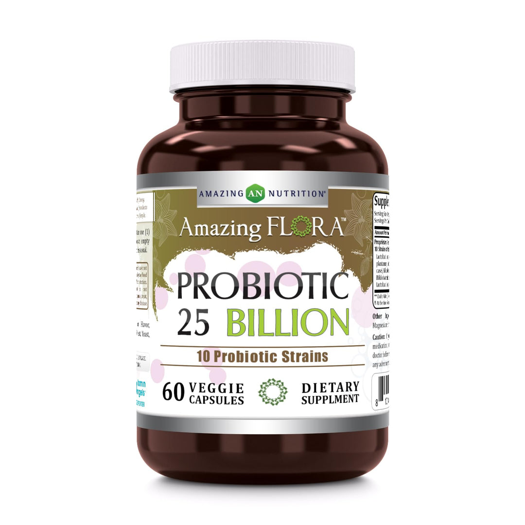 Amazing Flora Probiotic Supplement | 25 Billion-10 Strains | 60 Veggie Capsules | Non-GMO | Gluten-Free | Made in USA