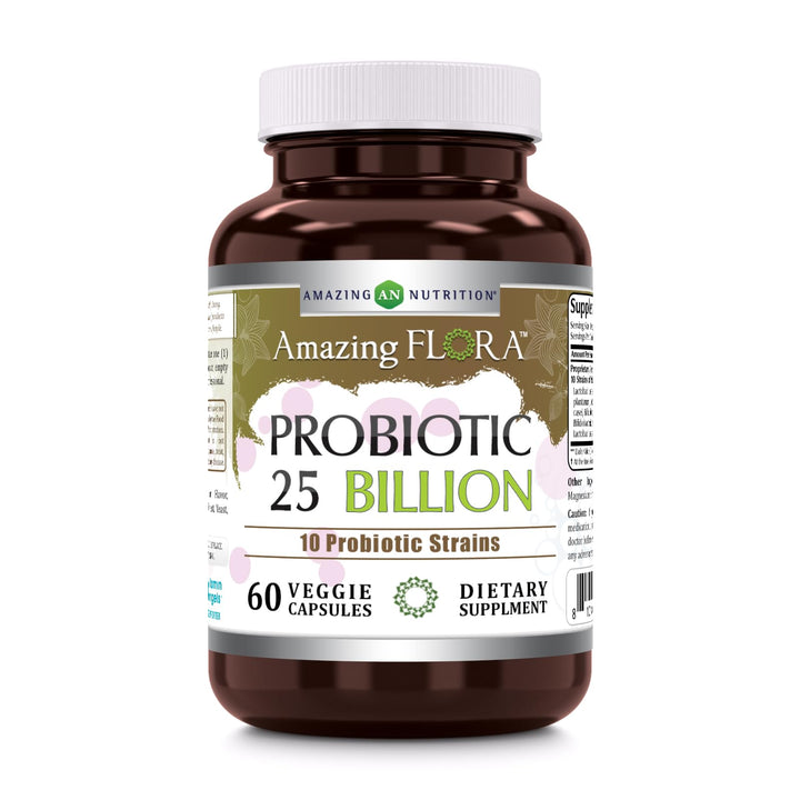 Amazing Flora Probiotic Supplement | 25 Billion-10 Strains | 60 Veggie Capsules | Non-GMO | Gluten-Free | Made in USA