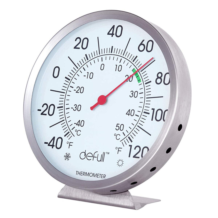 Indoor Outdoor Thermometer 5 inch Stainless Steel Wall Thermometer High Precision Weather Dial Thermometer with Mounting Bracket for Patio, Pool, Kitchen, Garden, Wall and Room Decorative