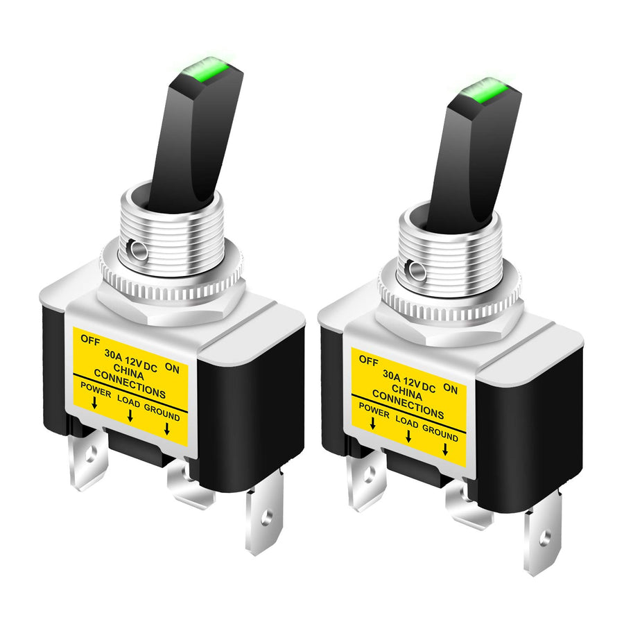 30A Heavy Duty Toggle Rocker Switch ON Off 12V DC with LED Light Car Truck Auto Refit 12mm 0.5 Inch Mounting Hole (Green)