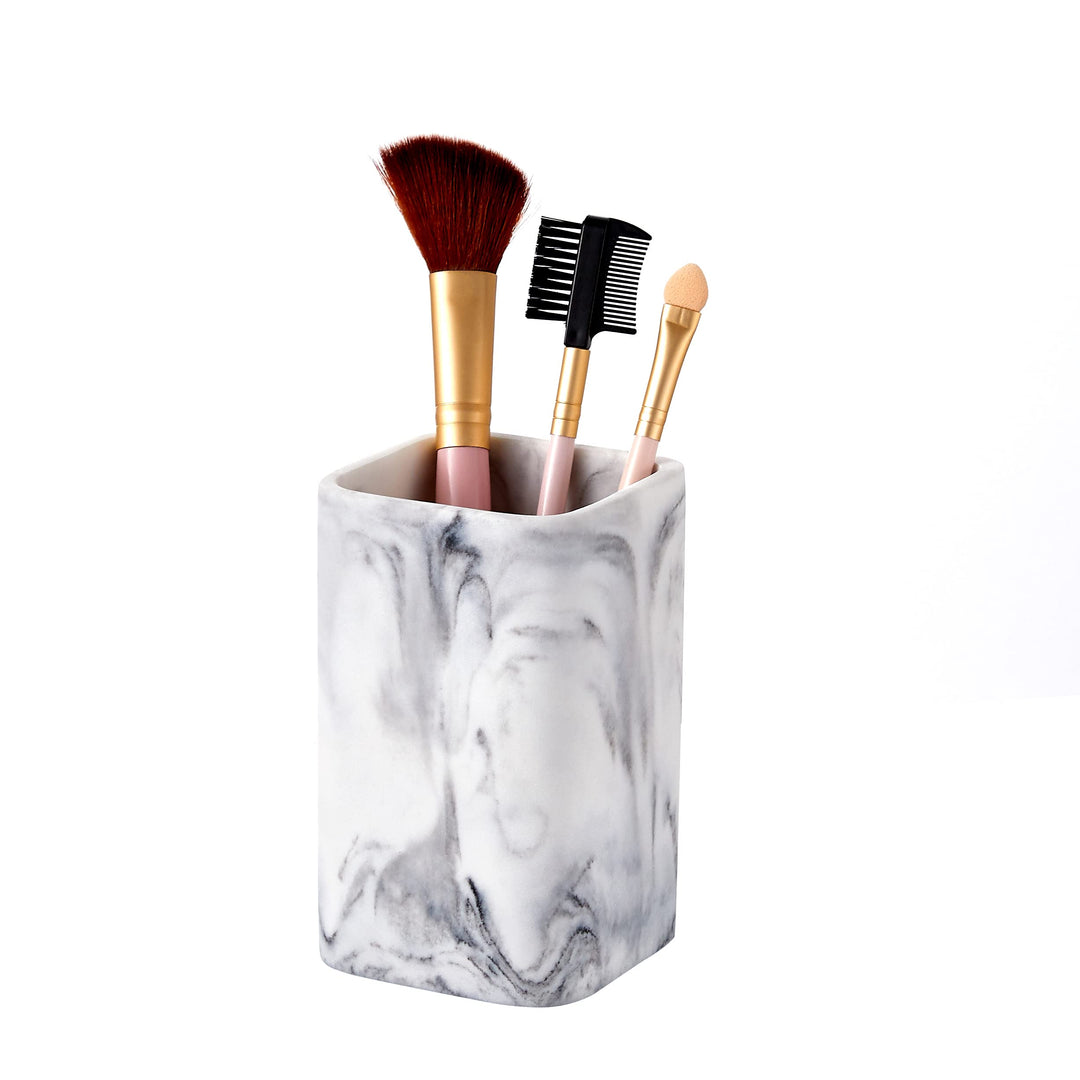 ZCCZ Toothbrush Holder for Bathrooms, White Marble Look Toothpaste and Makeup Holder, Brushes and Razors Holder, Vanity Bathroom Countertop Organizer, Toothbrush Cup