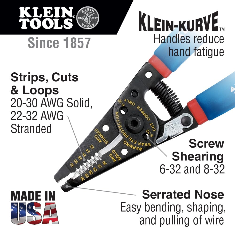 11057 Wire Cutter / Wire Stripper, Made in USA, Heavy Duty Wire Cutter Stripper for 20-30 AWG Solid Wire and 22-32 AWG Stranded Wire