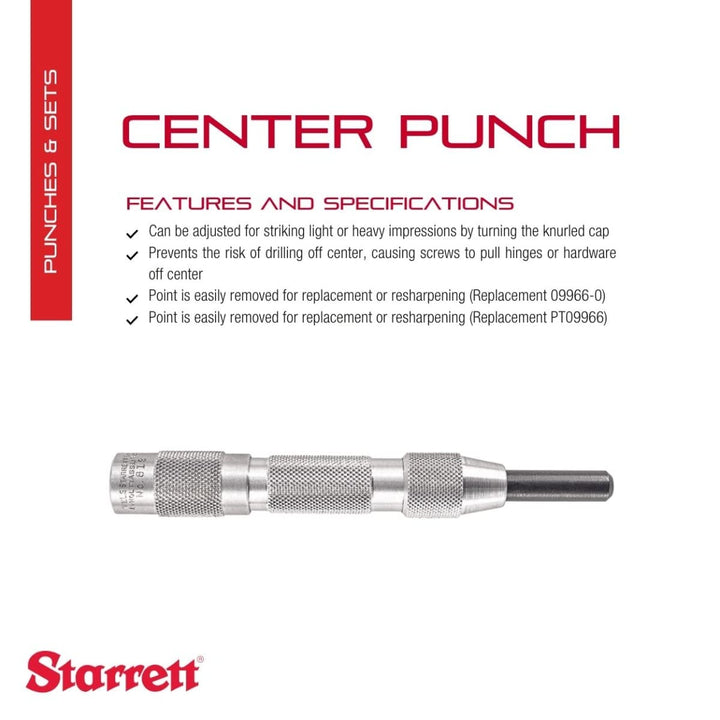 Hinge Locating Automatic Center Punch with Adjustable Stroke - 125mm Length, 16mm Diameter Tapered Point - 819