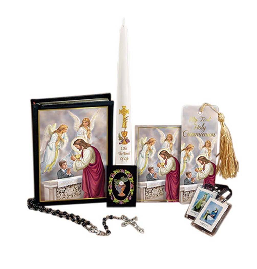 Boys Blessed Sacrament Deluxe First Communion Gift Box Set with Candle
