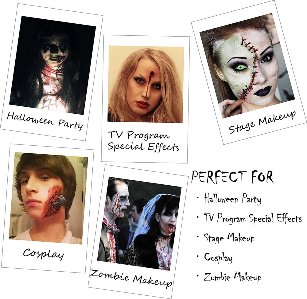Halloween Party Stage Special Effects Wound Scar Nude Color Putty/Wax (1.76oz) + Fake Scab Blood (0.7oz) + Oil (0.17oz) + Spirit Gum Adhesive + Spatula Tool Family Makeup Kit