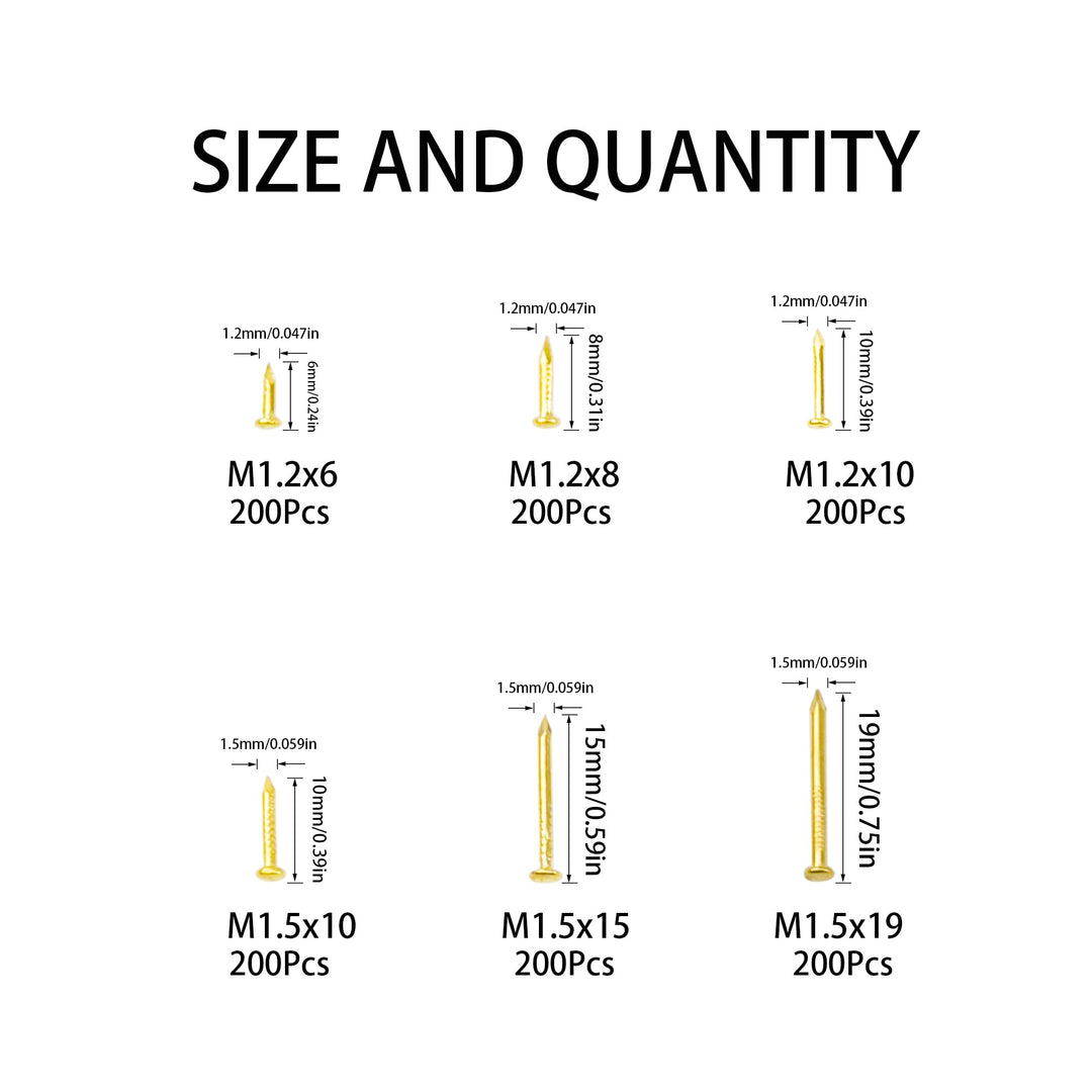 Rrina 1200Pcs Small Tiny Nails Carbon Steel Brass Plate