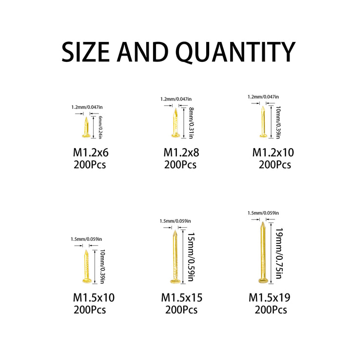 Rrina 1200Pcs Small Tiny Nails Carbon Steel Brass Plate