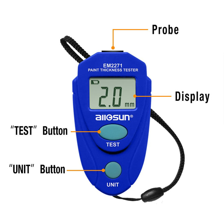 Paint Thickness Gauge Automotive Digital Car Coating Thickness Meter Calibration Data Hold Resolution 1mil