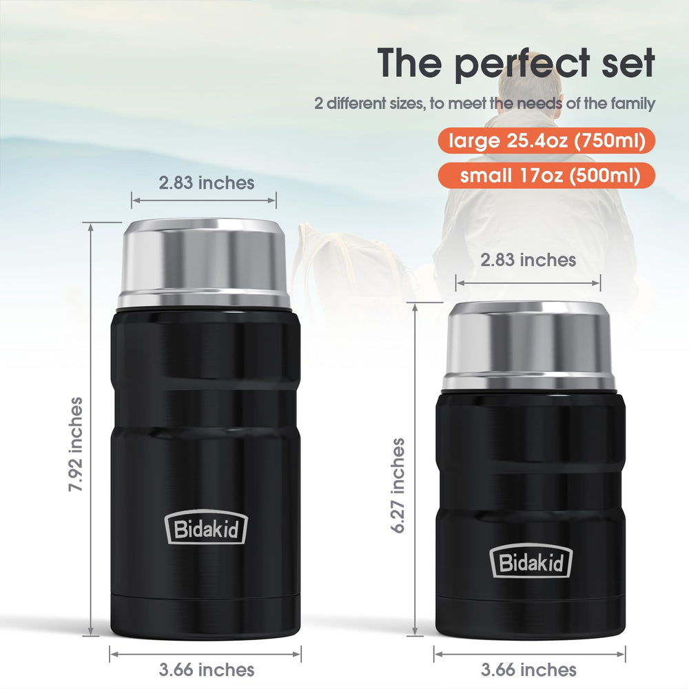 Containers for Hot Food, 2 Pack insulated food jar for hot, soup vessels, Lunch box containers for hot cold food with carry bag and Folding Spoon