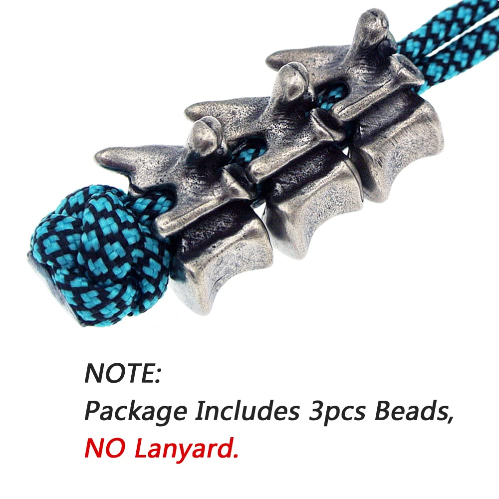 Retro Brass Vertebrae Knife Lanyard Beads,3pcs Antique EDC Flashlight Paracord Charms Pendant Bead Stopper for Cord Bracelet Keychains DIY Metal Accessories