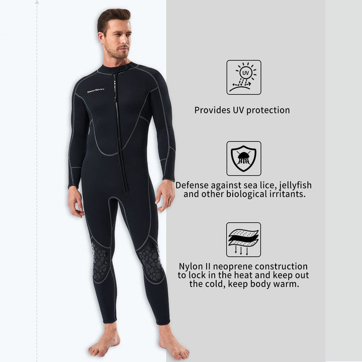 Mens 3mm Shorty Wetsuit, Full Body Diving Suit Front Zip Wetsuit for Diving Snorkeling Surfing Swimming