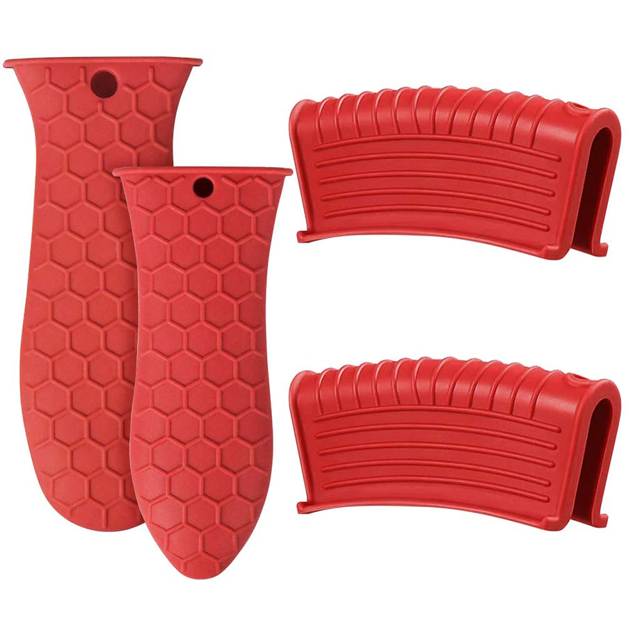 Silicone Hot Handle Holder, Heat Resistant Potholder Cookware Handle Cast Iron Skillets Handles Grip Covers for Cast Iron Skillet (Red)