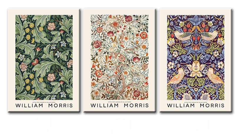 3Pcs Canvas Painting William Morris Poster Print Wall Art Fashion Retro Pictures for Living Room Gallery Decor 8X10Inch, No Frame
