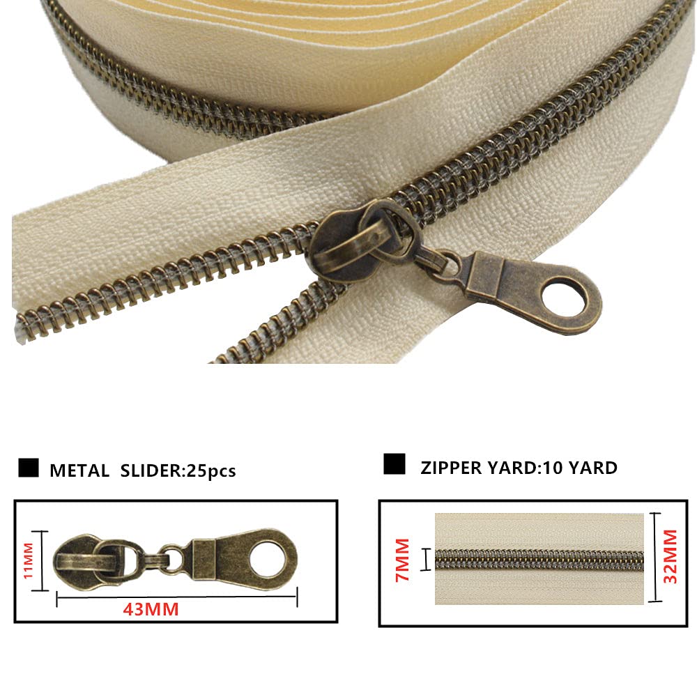 MebuZip #5 Antique Brass Metallic Nylon Coil Zippers by