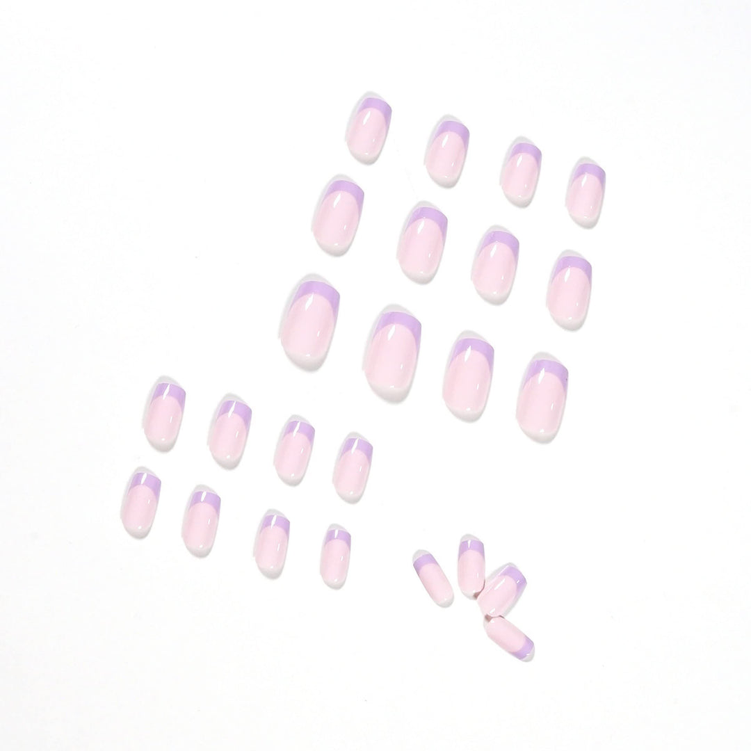 French Square Press on Nails Cute Squoval Glossy False Nails Long Fake Nails Light Fake Fingernails with Glue for Women and Girls(Purple)