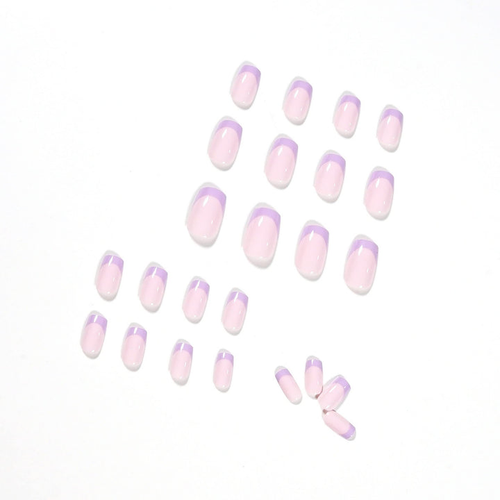 French Square Press on Nails Cute Squoval Glossy False Nails Long Fake Nails Light Fake Fingernails with Glue for Women and Girls(Purple)