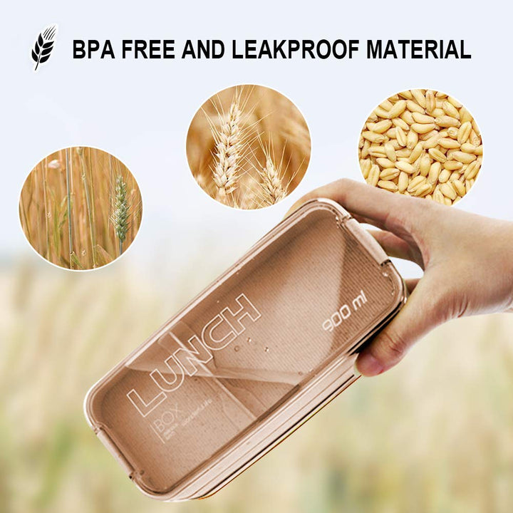 Bento Adults Lunch Box, Stackable Bento Box, 3-In-1 Compartment - Wheat Straw, Leakproof Bento Lunch Box Meal Prep Containers
