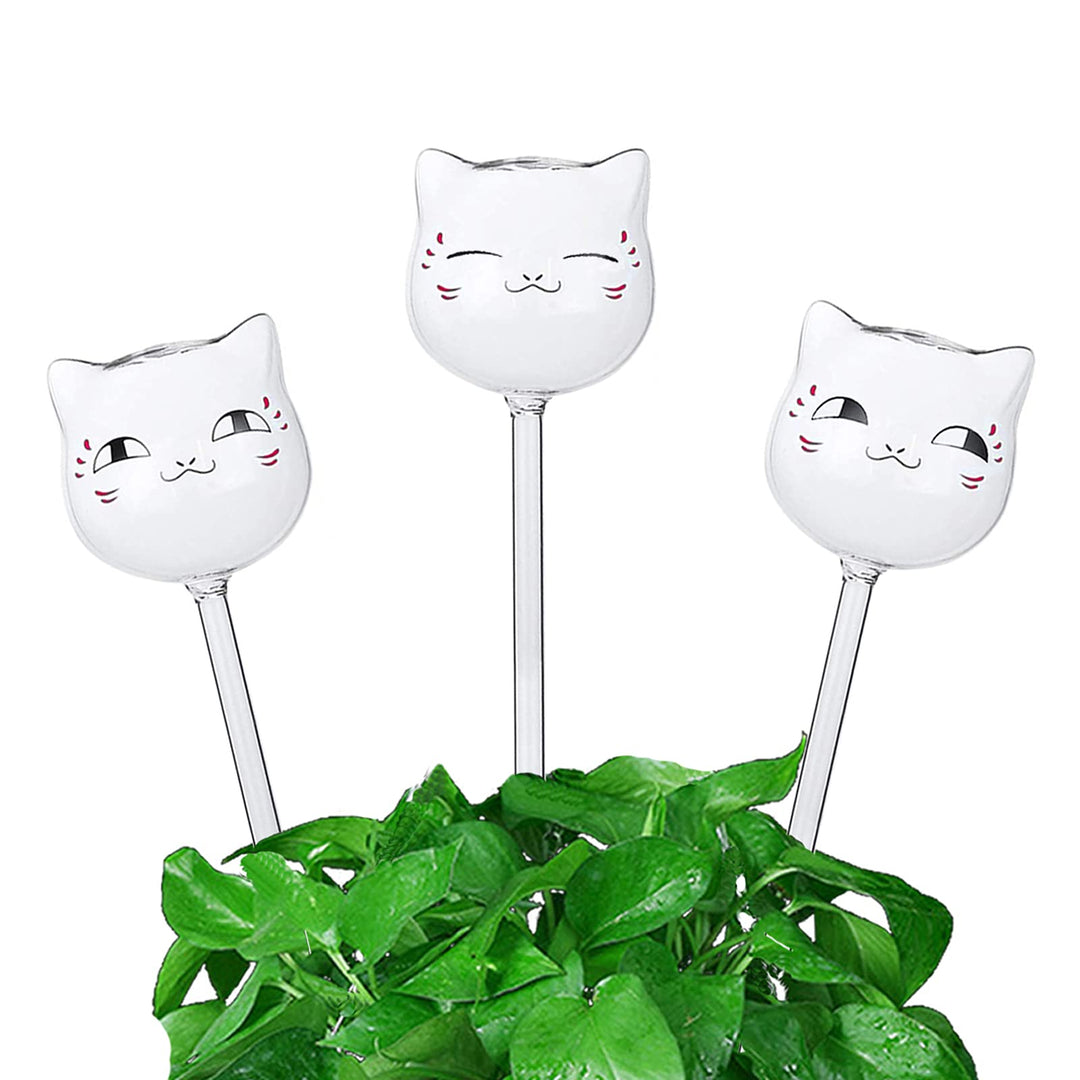 3 Pack Plant Waterer Self Watering Globes, Cute Cat Transparent Mini Durable Clear Glass Aqua Bulbs for Indoor, Automatic Plant Watering Devices, Gifts for Family and Friends