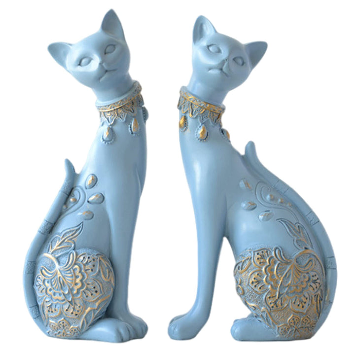 2 Pcs Cat Statues for Home Decor - Elegant Couple Cat Figurines, Perfect Room Decor for Living Room, Wine Cabinet, TV Stand, Bookshelf, or Entryway - Ideal as a Wedding Gift or Housewarming Present