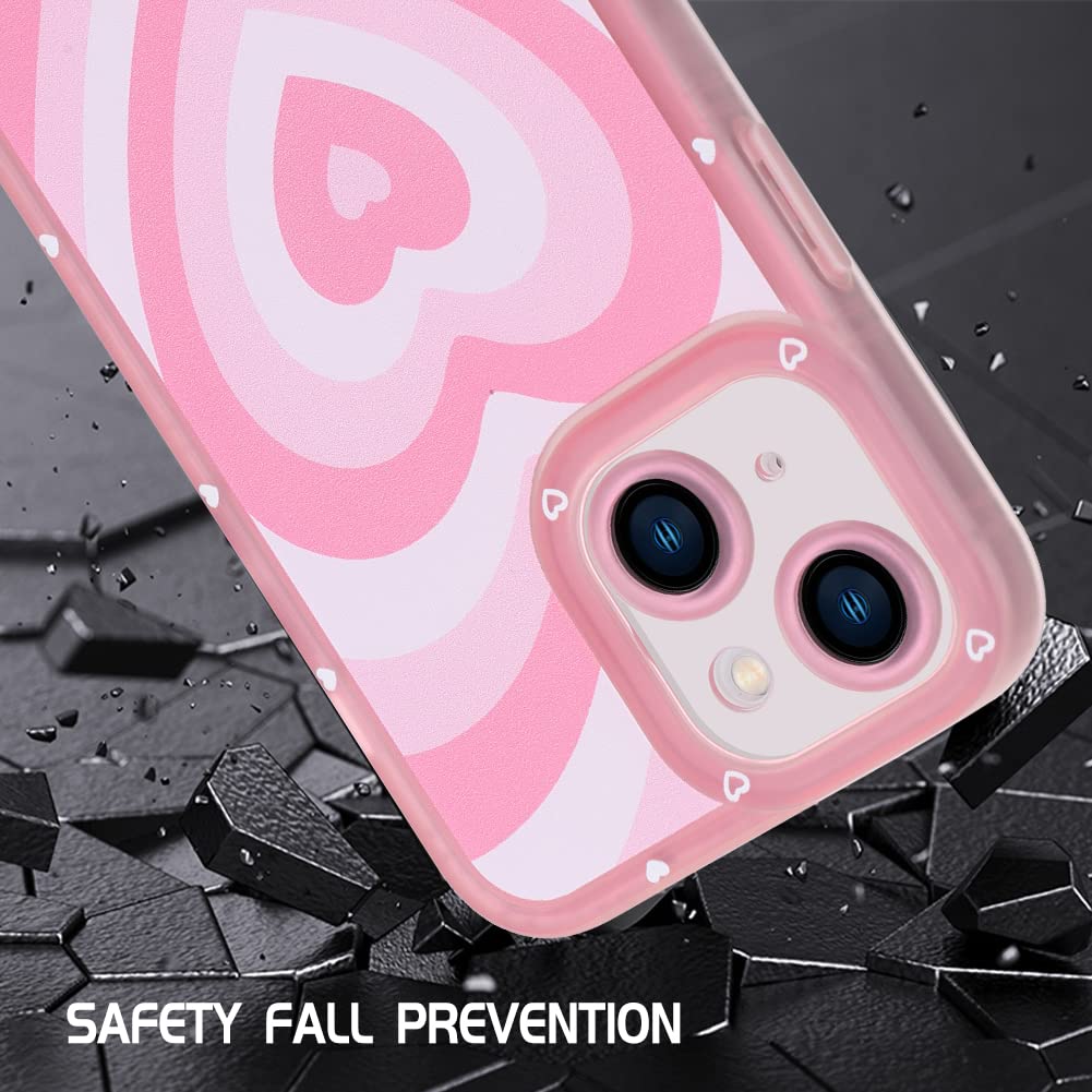 AIGOMARA Compatible with iPhone 13 Case Pink Heart Print Cute Pattern Case for Women Girl Full Camera Protective Soft TPU Shockproof Phone Cover for iPhone 13