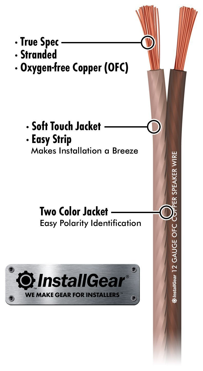 InstallGear 12 Gauge Speaker Wire (30ft) - Brown 12 AWG