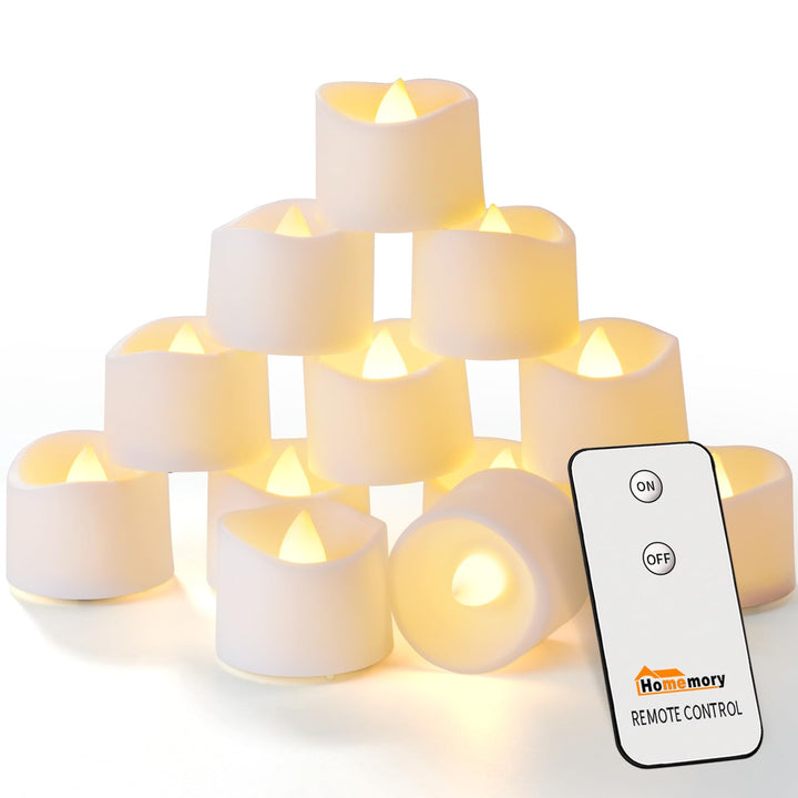 Remote Control Tea Lights Candles Battery Operated, Flameless LED Electric Tea Lights with Remote Votive Candles Light Up Candles for Table Decor, Outdoor Decor, Home Decor,12Pcs-Warm White