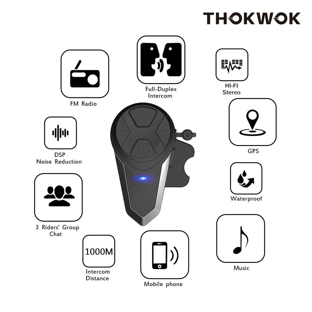 THOKWOK Motorcycle Bluetooth Headset,BT-S3 1000m Helmet