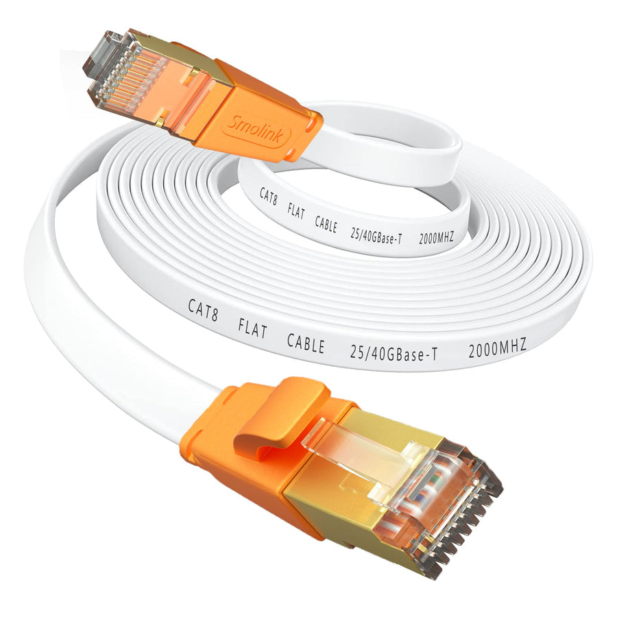 Ethernet Cable 20 FT, Cat 8 Ethernet Cable 2000Mhz 40Gbps, Internet Cable Professional Flat LAN Cable SFTP Patch Cord with Gold Plated RJ45 Connector for Router Modem, White