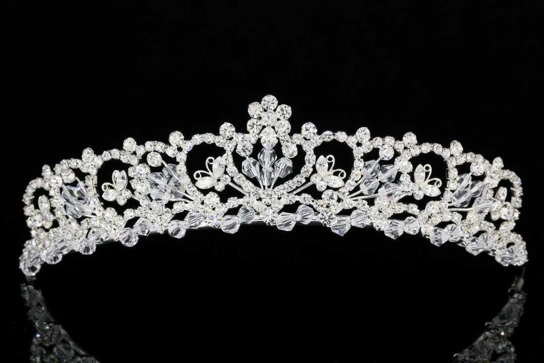 Flower Butterfly Rhinestone Crystal Beads Bridal Tiara Crown T933