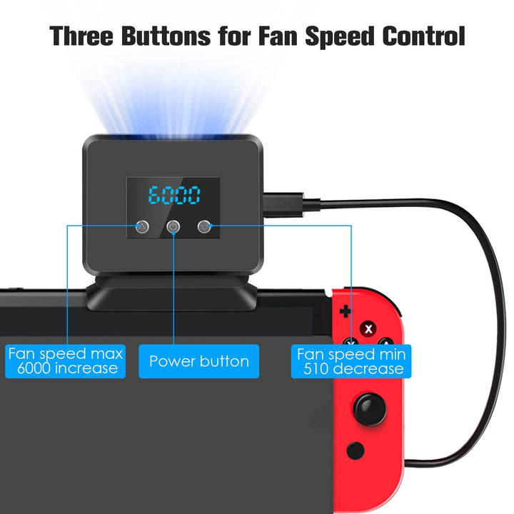 Cooling Fan for Nintendo Switch, Cooler Replacement Kit for Nintendo Switch Docking Station Dock Set, Adjustable Fan Speed, LED Temperature &amp; Speed Display, 3 Buttons Control, Micro USB Cable Powered