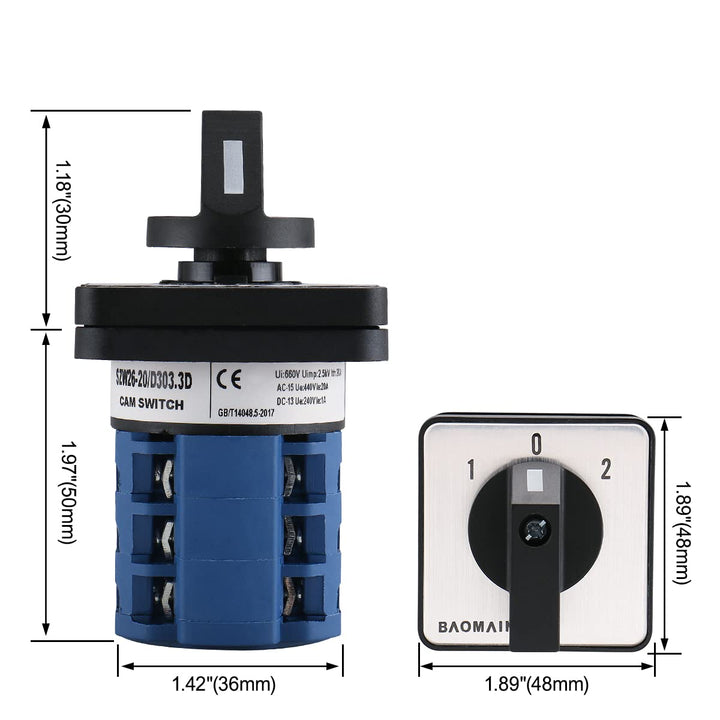 660V 20A On-Off-On 3 Positions 12 Terminals Changeover Control Rotary Cam Switch SZW26-20/D303.3