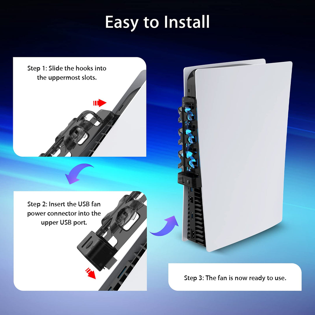 PS5 Accessories Cooling Fan [Auto On/Off] with LED Light, for Both Disc and Digital Editions, Efficient Cooling System, Compatible with Horizontal Stand For Gaming Console
