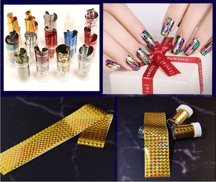 ®Starry Sky Stars Nail Art Stickers Tips Wraps Foil Transfer Adhesive Glitters Acrylic DIY Decoration (24PCS 24 Colors)(4cm*100cm)
