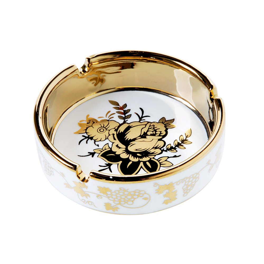4&#39;&#39; Ceramic Titanium Plating Tabletop Ashtray,Cigarette Ashtray for Indoor or Outdoor Use, Desktop Smoking Ash Tray for Home Office Decoration (4&#39;&#39;-1 PACK)