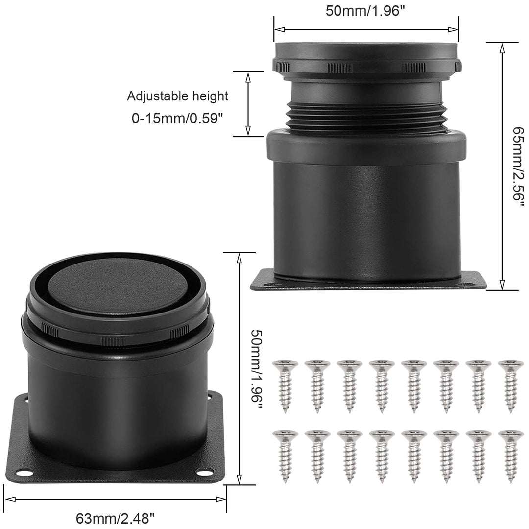 4-Pack 2 Inch Stainless Steel Furniture Legs Cabinet Adjustable Round Kitchen Feet for DIY Furniture+16pcs Stainless Steel Screw (Black 50x50mm)