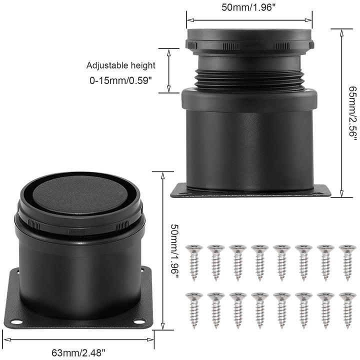 4-Pack 2 Inch Stainless Steel Furniture Legs Cabinet Adjustable Round Kitchen Feet for DIY Furniture+16pcs Stainless Steel Screw (Black 50x50mm)