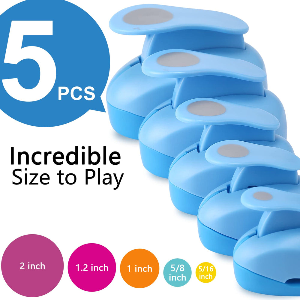 5 PCS Circle Punch Set, Circle Shape Lever Action Craft Punch, 5 Different Size Circle Hole Punch for Paper Crafts, Cardstock, Gift Wrapping, Greeting Cards and Scrapbooks